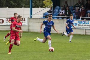Lee Gaskell in action against Darlo last Saturday (pic thanks to Ramsbottom FC)