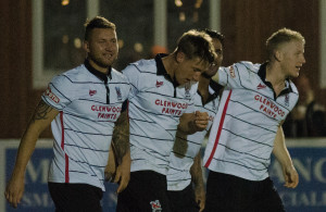 Terry Galbraith is congratulated after his goal