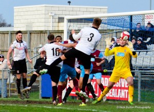 Terry Galbraith heads towards goal