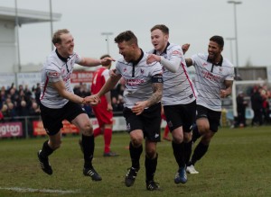 Kevin Burgess is congratulated after scoring v Rushall