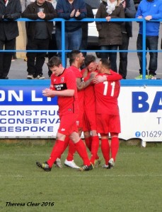 Liam Hardy is congratulated after his goal at Matlock