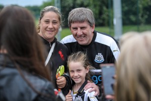 NEWCASTLE UPON TYNE, ENGLAND -  JULY 4 :Peter Beardsley poses for a photo with fans during the Newcastle United Foundation 1892 Cup at The Newcastle United Academy on July 4, 2016, in Newcastle upon Tyne, England. (Photo by Serena Taylor/Newcastle United via Getty Images)
