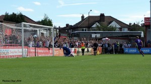 Terry Galbraith scores from the spot in the last minute on Saturday