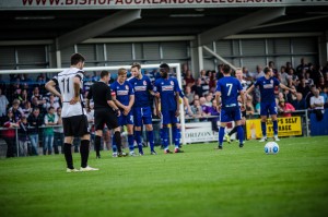 Josh about to score from a free kick against Alfreton