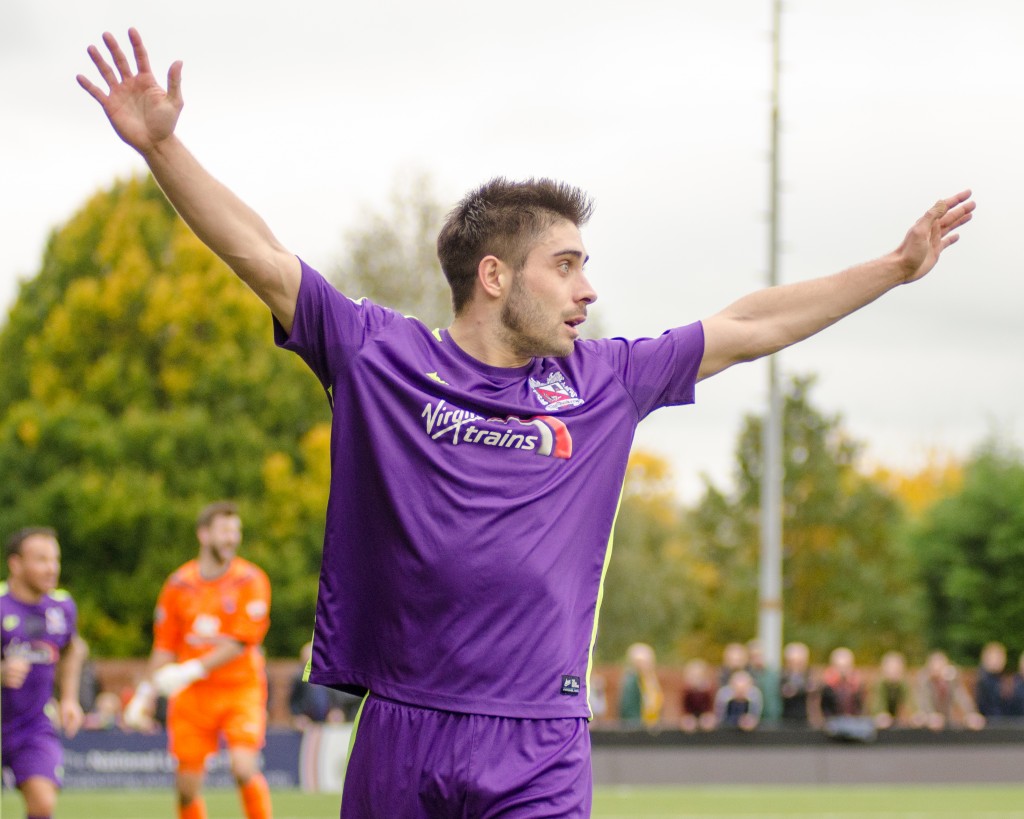 Josh Gillies celebrates afetr scoring at Harrogate