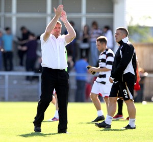 Darlington manager Martin Gray applauds the fans after the final whistle on the opening day of the 2012-13 season