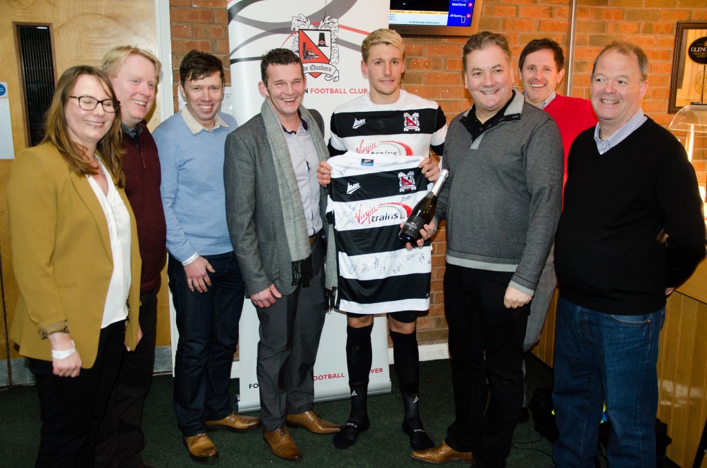 Terry galbraith is presented with his man of the match award after the Gloucester game 2