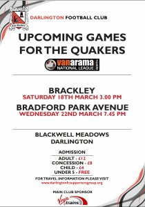 10th march poster for matches v Brackley and Bradford