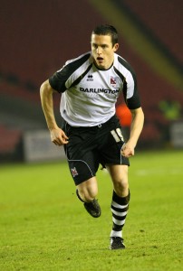 Darlington v Northampton at The Northern Echo Arena. Darlington's new signing Tadhg Purcell.