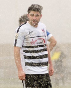 Josh Gillies in a blizzard v North Ferriby