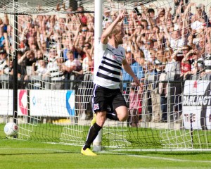 Gary celebrates after scoring against Spennymoor
