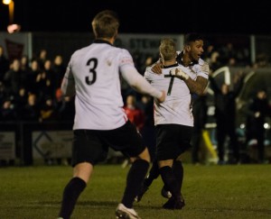 Leon is congratulated after scoring v Salford