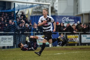 Tom celebrates his goal  of the 2014-15 season against Bamber Bridge