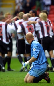 Football - Darlington V's Boston. Boston keeper Paul Bastock looks on as Darlington celebrate their first goal