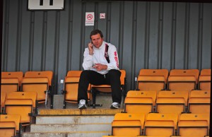 Cambridge United v Darlington Mark Cooper keeps in touch with Richard Dryden from the stands