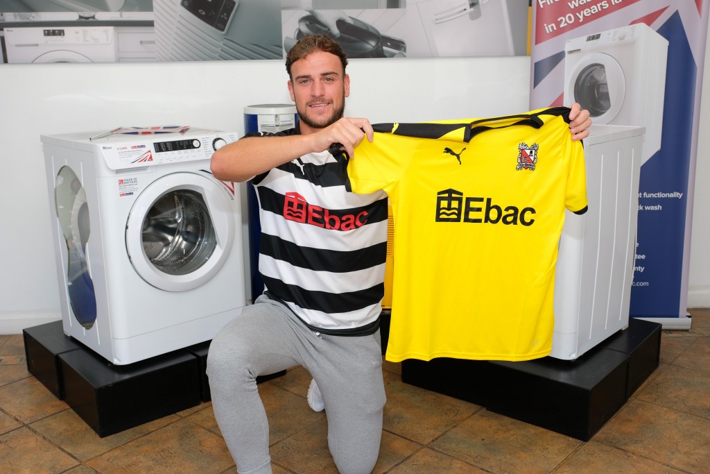 Jonny Burn with Quakers' away shirt