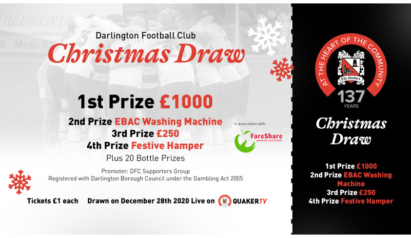 Win £1000 and other prizes in the Darlington FC Christmas Draw!