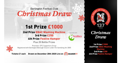 Win £1000 and other prizes in the Darlington FC Christmas Draw!