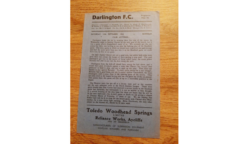 Programmes from the 1953-54 season: part 1