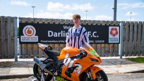 Darlington fan Sam in Superstock action this weekend