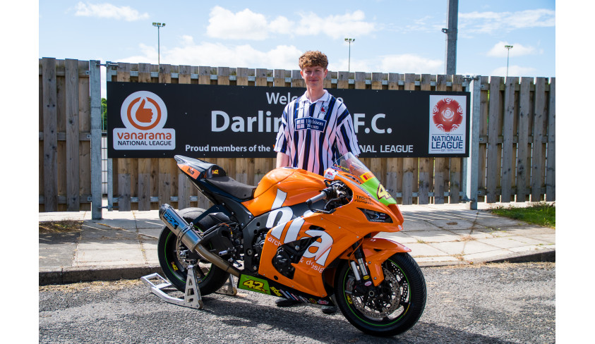 Darlington fan Sam in Superstock action this weekend