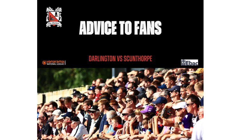 Advice to fans: Darlington v Scunthorpe